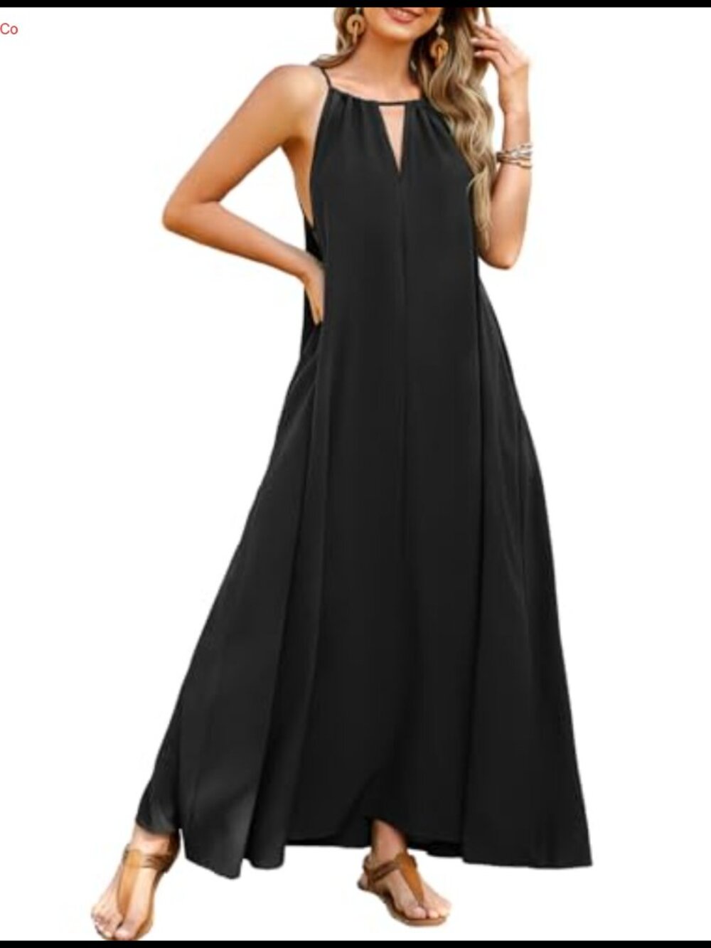 Womens Halter Maxi Dress Sleeveless A-Line Flowy Beach Vacation Sundress